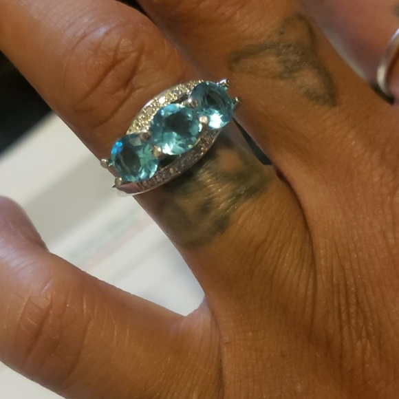 Blue Topaz and Diamond Silver Ring - Picture 3 of 3